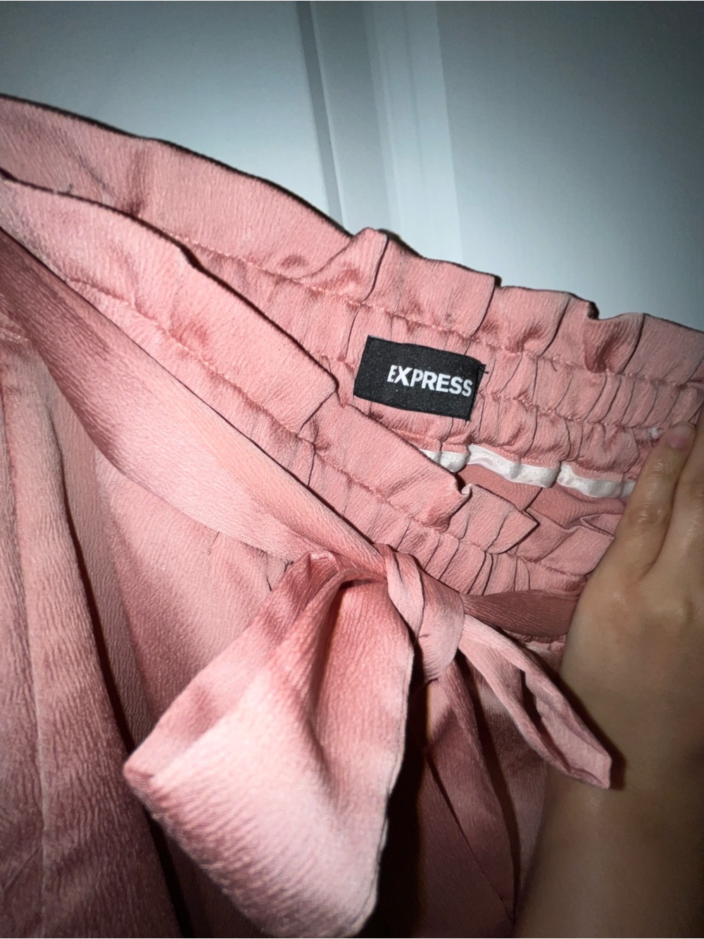 Express High-Waisted Blush Pink Satin Sash-Tie Ankle Pants Women’s Size Small - Picture 6 of 12